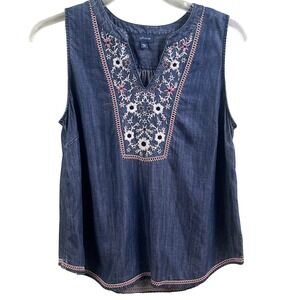 J Jill Denim Embroidered Sleeveless Lightweight Breathable Shirt Medium Petite